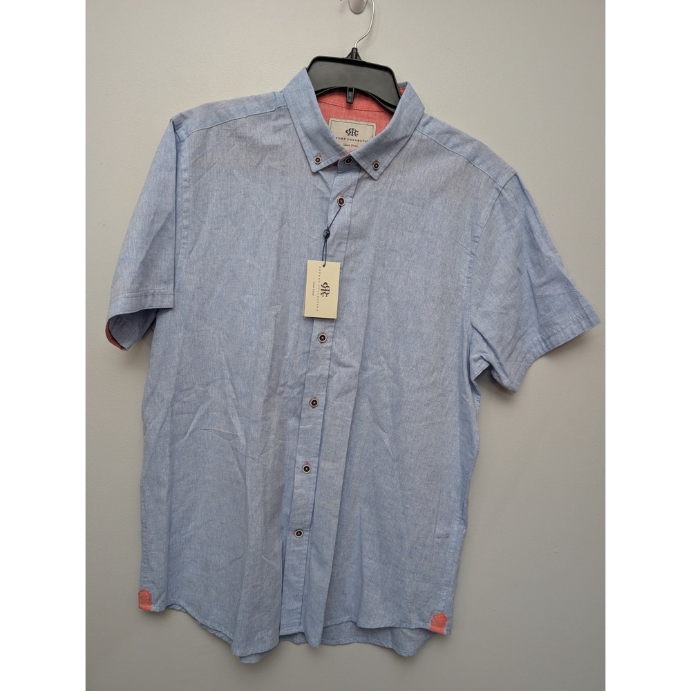 D2 Report Collection Men's L‎ Cuffed Sleeve Linen Blend Button Down Shirt